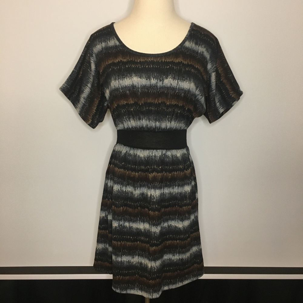 DELIRIOUS Blue Brown Striped Short Mini Dress Small